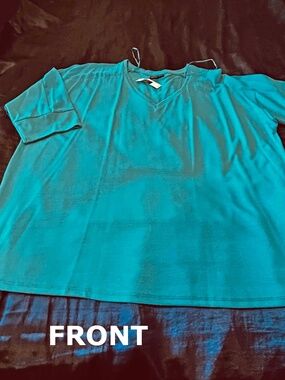 TOP, SMOOTH RAYON BLEND, BLUEBIRD (Turquoise), SIZE 4X, SILK-LIKE ACCENT ON